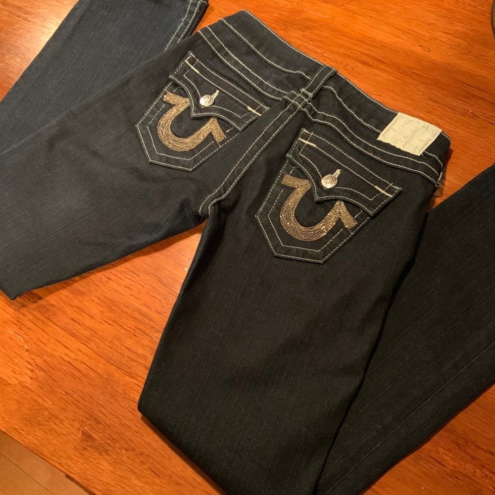 TRUE RELIGION Size 28 Dark Wash Boot Cut Jeans (L-24)